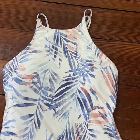 GAP palm leaf pastel print scoop strappy back one piece with pads sz L - Picture 2 of 7